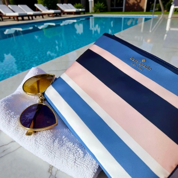 Kate Spade Mel Multicolor Stripe Nylon Top Zip Clutch - Picture 2 of 4